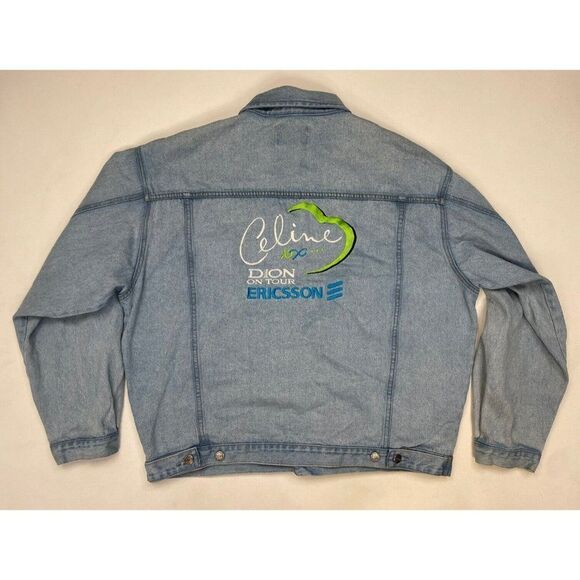 VINTAGE Most Wanted Celine Dion On Tour Denim Jean Jacket Men XL Blue 90s - Picture 1 of 6